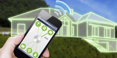 smart house device illustration with app icons