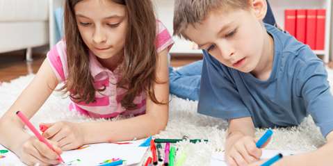 Kids drawing on the floor