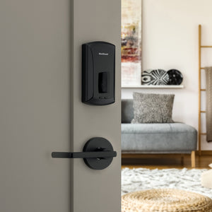 Kwikset Unite Interconnect Matte Black on door