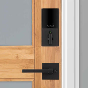 Kwikset smart lock on wood door
