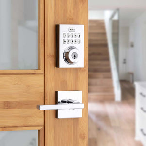 Kwikset smart lock on wood door