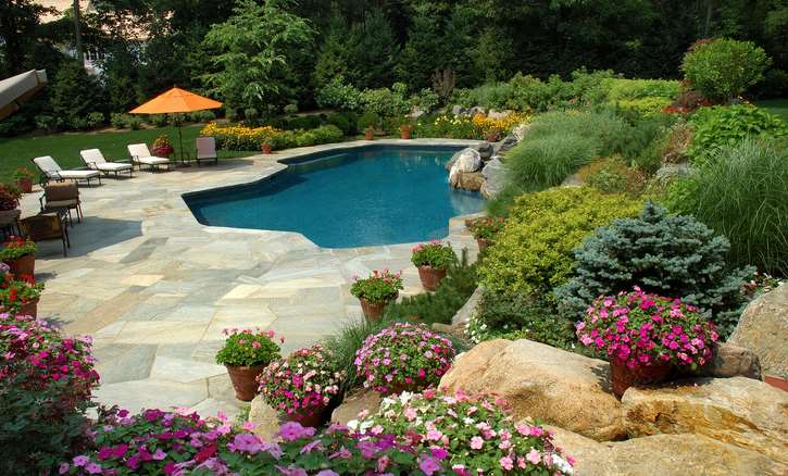A backyard pool is kept private thanks to keyless gate locks.