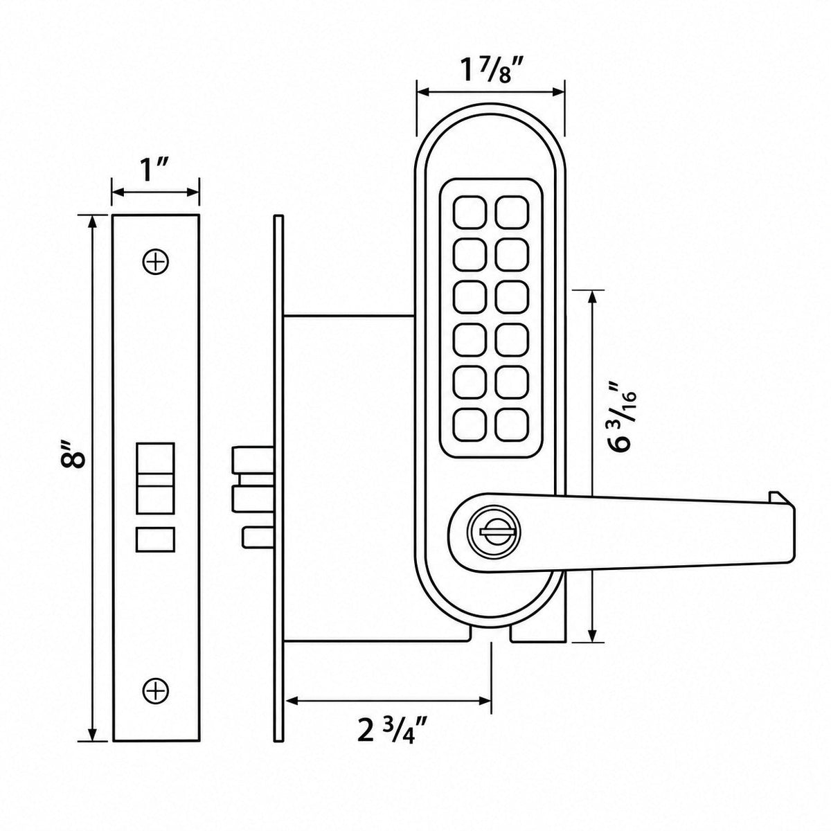 Codelocks CL555 Mortise Lock - Dimensions