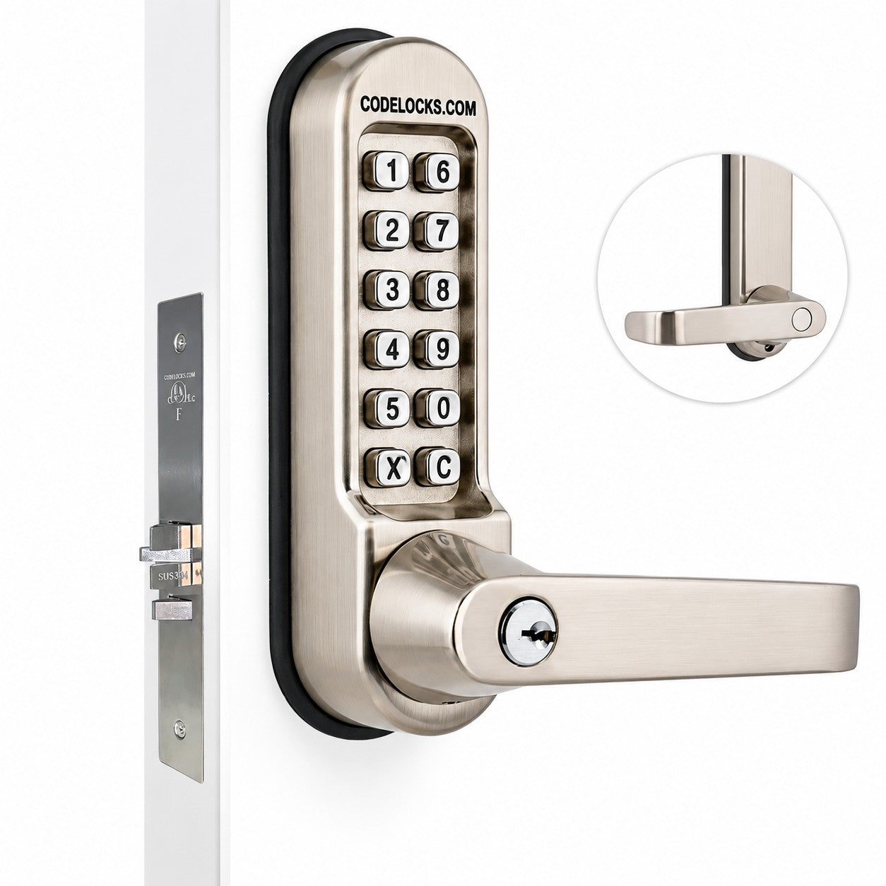 Codelocks CL550 Mortise Lock - Stainless Steel with Key Override