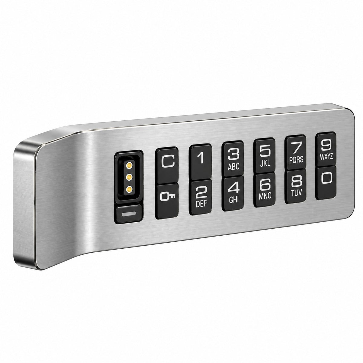 DigiLock Aspire horizontal keypad lock with pull, key insert on left, brushed nickel