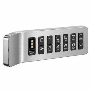 DigiLock Aspire horizontal keypad lock with pull, key insert on left, brushed nickel