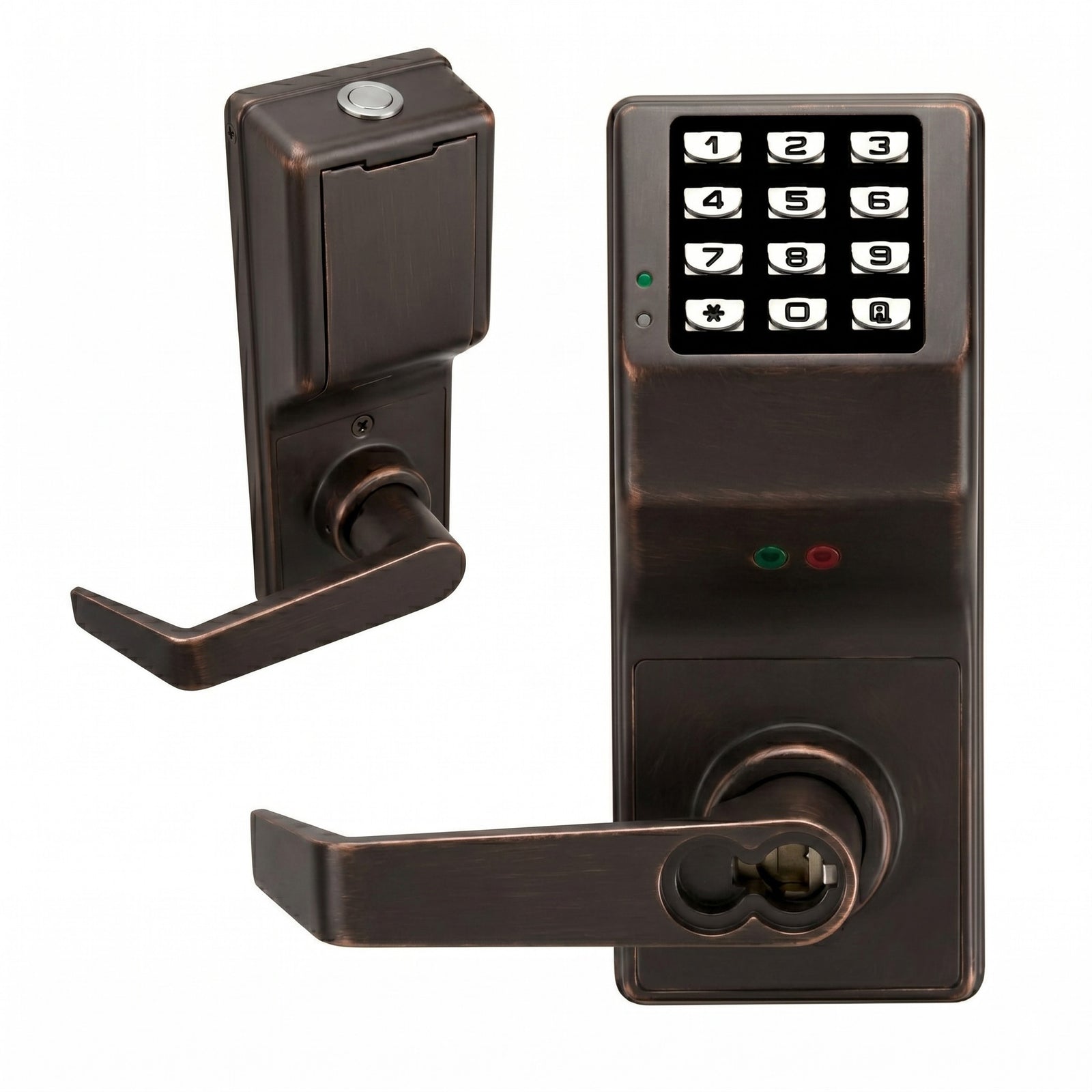 Satin chrome keypad lever lock front and back