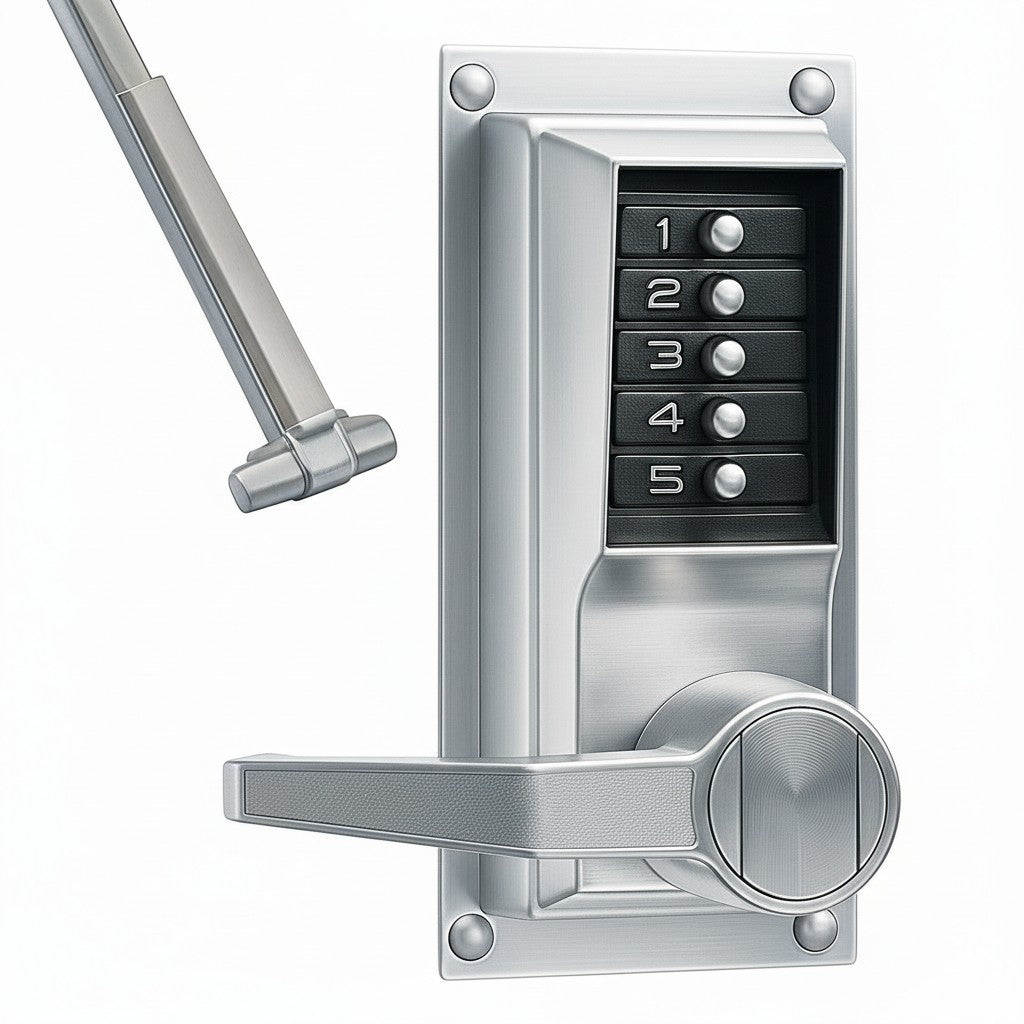 Simplex LLP101026D Left Hand Mechanical Pushbutton Exit Trim Lever Lock Combination, Satin Chrome Simplex LLP101026D Left Hand Mechanical Pushbutton Exit Trim Lever Lock Combination, Satin Chrome