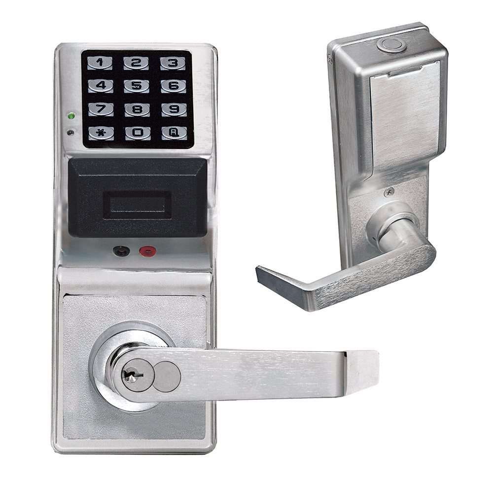 Satin chrome keypad lever lock front and back