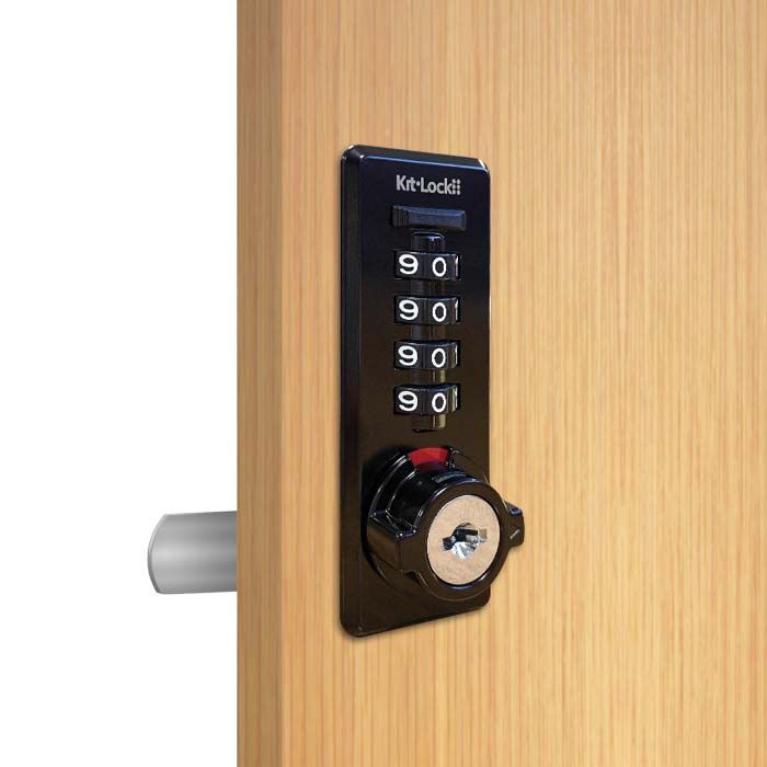 KitLock KL20 Mechanical Combination Lock Vertical in Black on Exterior
