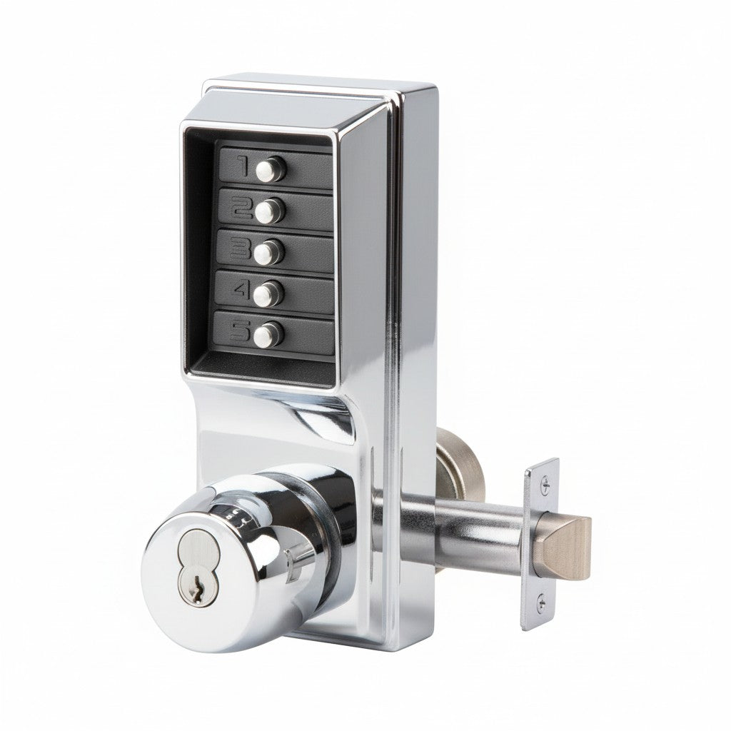 thumbnail image 2 of Simplex 1011 Pushbutton Lock - Mechanical Keyless Entry Door Lock In Antique Brass Finish 2 of 10