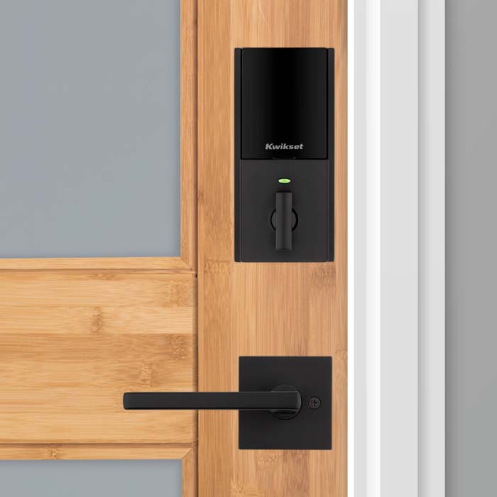 Kwikset smart lock on wood door