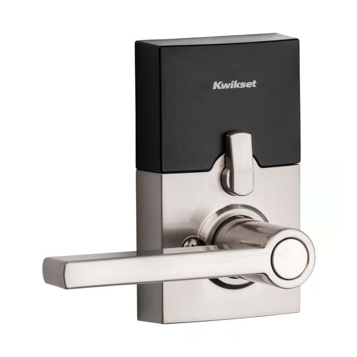 Kwikset SmartCode 917HFL-CNT-15 in Satin Nickel Interior Angled