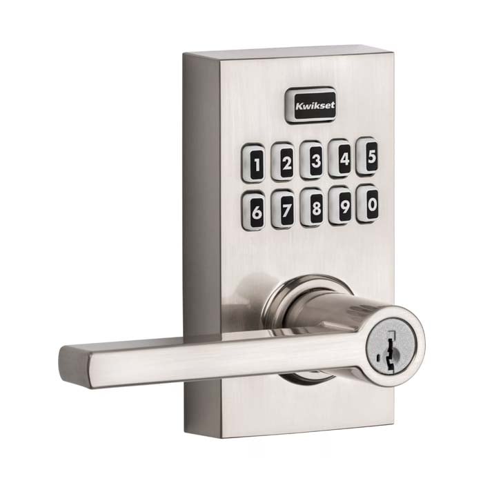 Kwikset SmartCode 917HFL CNT 15 in Satin Nickel Angled