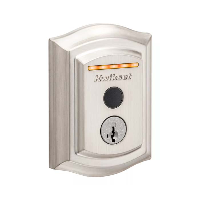 Kwikset Halo Touch in Satin Nickel Traditional Orange LED Locked Status