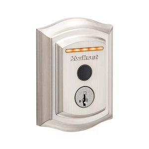 Kwikset Halo Touch in Satin Nickel Traditional Orange LED Locked Status