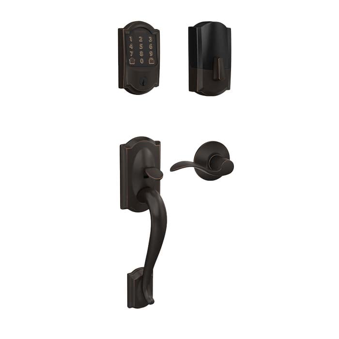 Schlage Encode FE489 Camelot Trim with Handleset in Aged Bronze