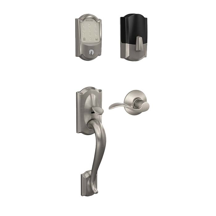 Schlage Encode FE489 Camelot Trim with Handleset in Satin Nickel