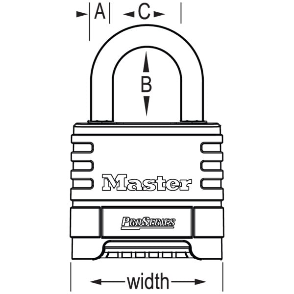 ProSeries® Brass Resettable Combination Padlock Dimension Guide, see specs