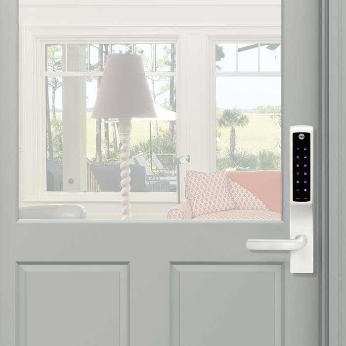 Yale Andersen YRM276 Z-Wave Patio Door Lock in White on Exterior