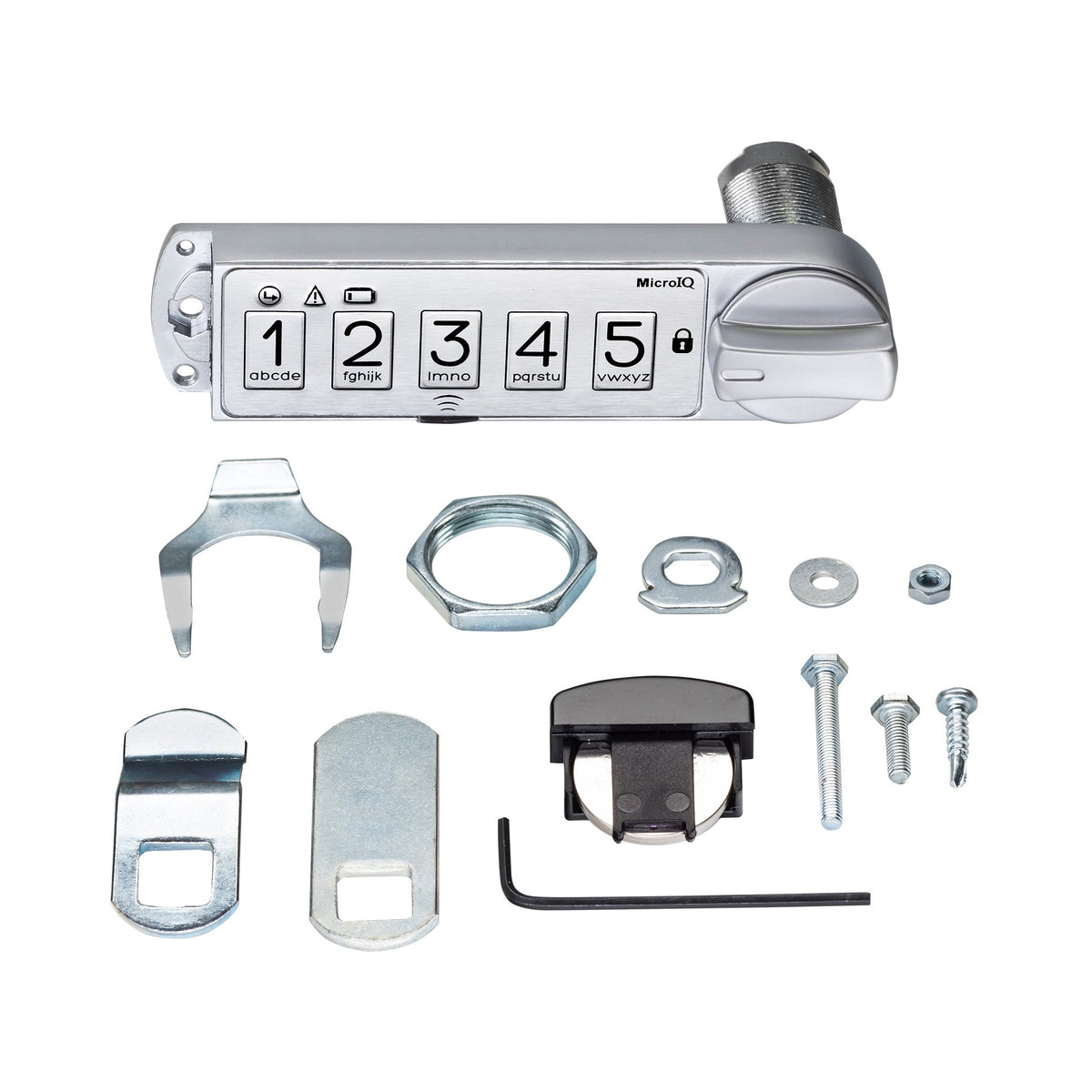 Horizontal silver cabinet lock and parts