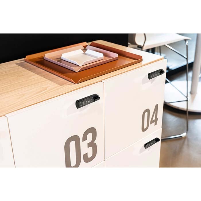 Cabinets with black horizontal locks installed