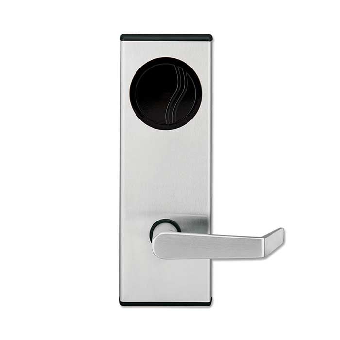 Saflok MT RFID in Satin Brass with Troy lever