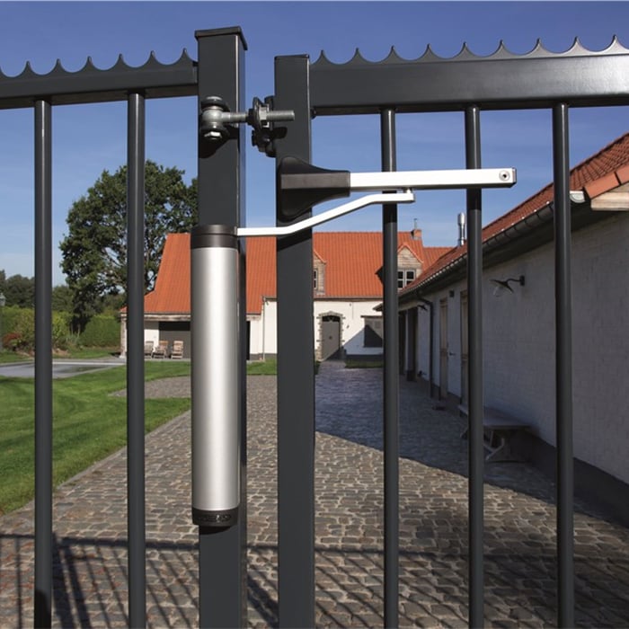 Locinox Verticlose Heavy Duty 90° or 180° Retrofit Gate Closer in Silver on Gate